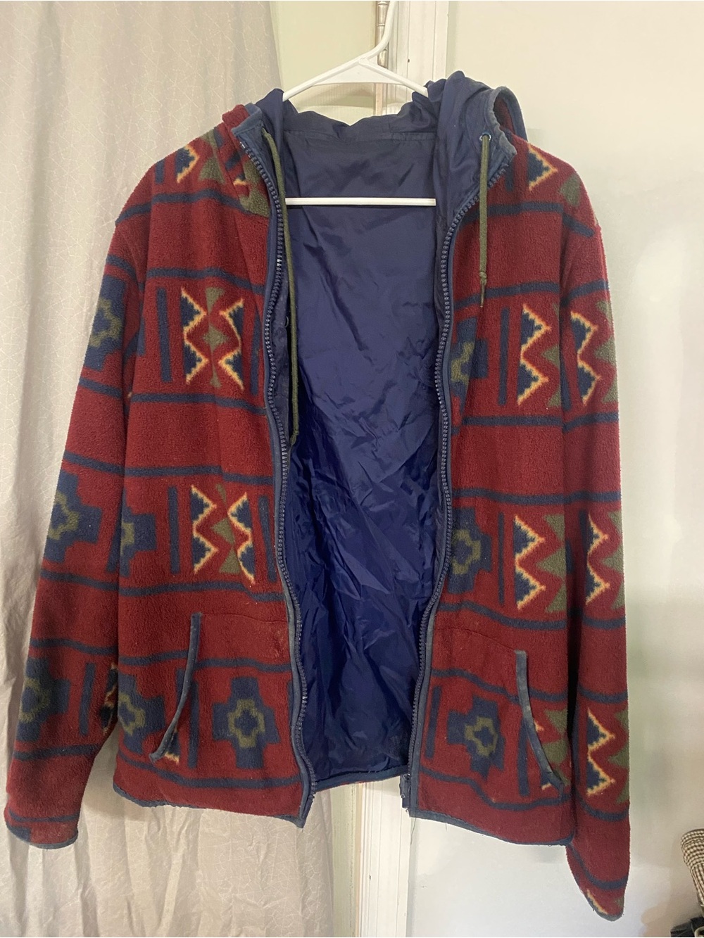 Men's Red Patterned Hooded Fleece Jacket